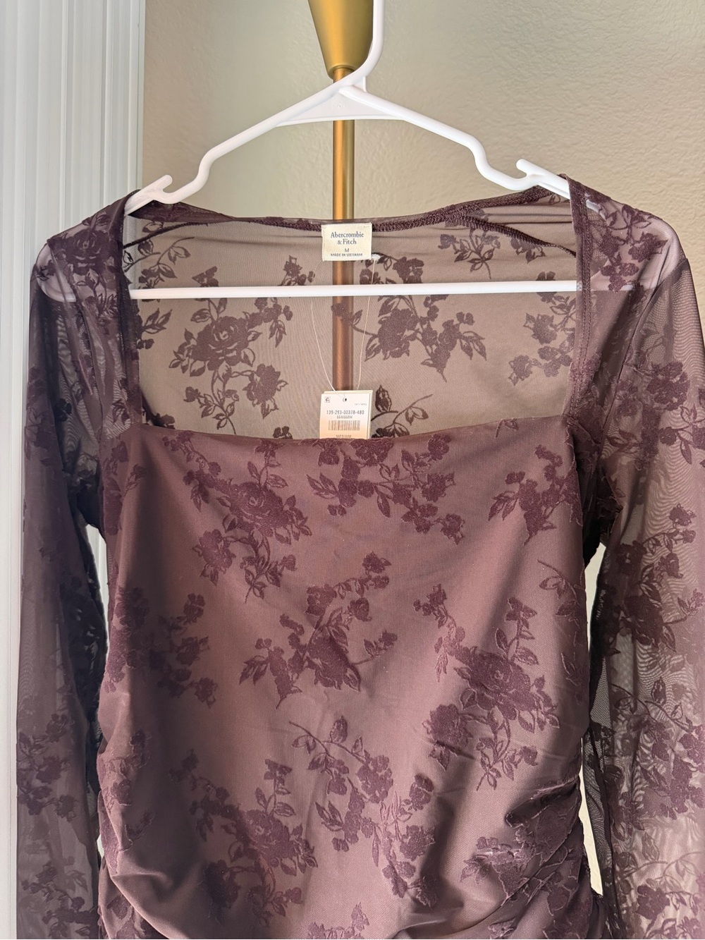 NWT Abercrombie & Fitch Ava Brown Mesh Long Sleeve Top, Size M
